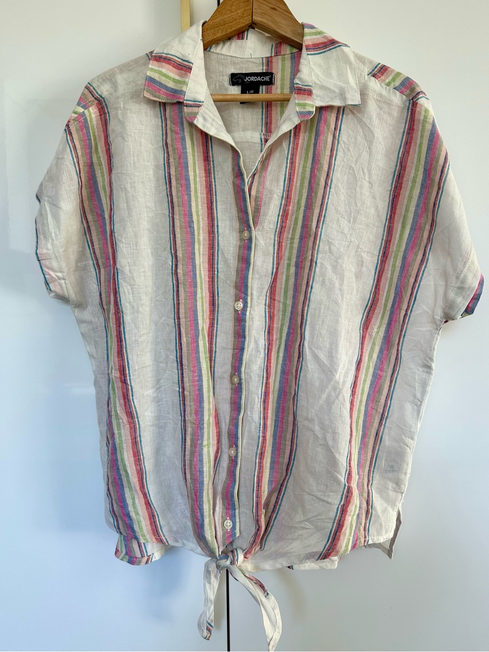 Jordache linen blend Stripe Short Sleeve Shirt Large